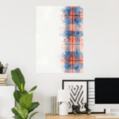 Abstrakter Tartan-Poster in Blau und Korallenrot Poster (Heimbüro)