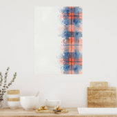 Abstrakter Tartan-Poster in Blau und Korallenrot Poster (Küche)