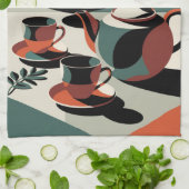 Abstrakter Tee und Kekse im Stil der 50er Jahre Geschirrtuch (Gefaltet)