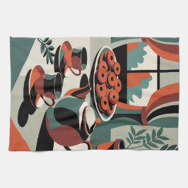 Abstrakter Tee und Kekse im Stil der 50er Jahre Geschirrtuch