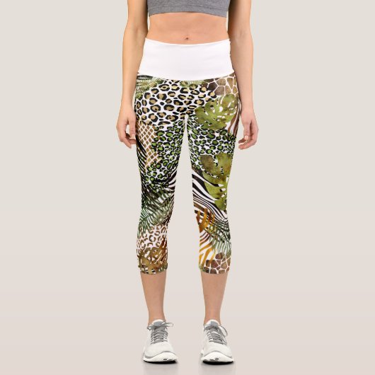 abstrakter Tierdschungel Capri Leggings (Vorderseite)