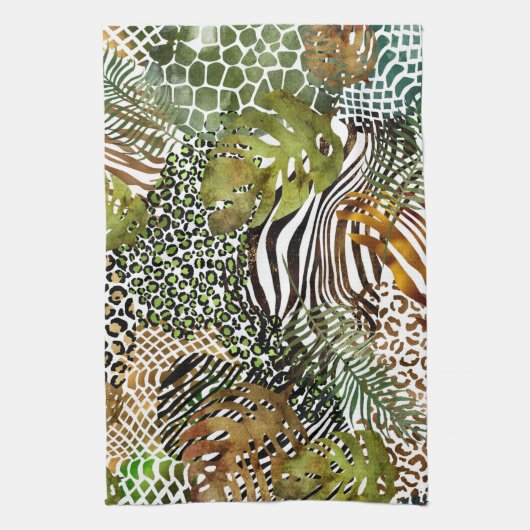 abstrakter Tierdschungel Geschirrtuch (Vertikal)