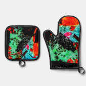 Abstrakter Topfhalter und Backofen Mitt, Blume ruh Ofenhandschuh & Topflappen-Set (Vorderseite)