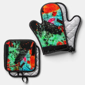 Abstrakter Topfhalter und Backofen Mitt, Blume ruh Ofenhandschuh & Topflappen-Set (Vorderseite/Rückseite)