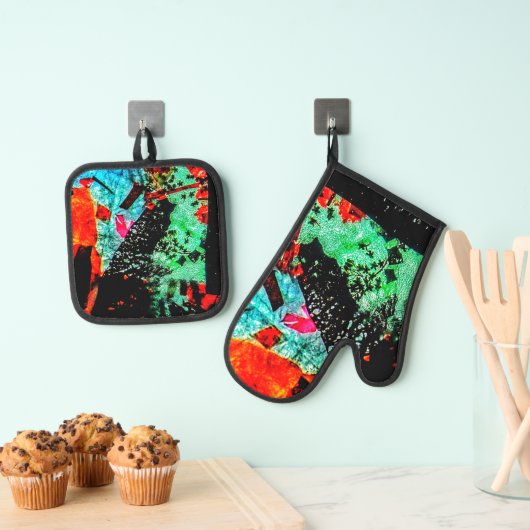 Abstrakter Topfhalter und Backofen Mitt, Blume ruh Ofenhandschuh & Topflappen-Set (Insitu (Hängend))