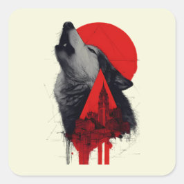 Abstrakter Trash Polka Heulender Wolf Aufkleber