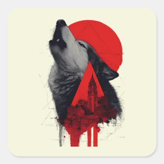 Abstrakter Trash Polka Heulender Wolf Aufkleber (Vorderseite)