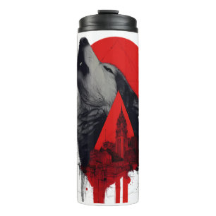 Abstrakter Trash Polka Heulender Wolf Thermobecher Thermosbecher