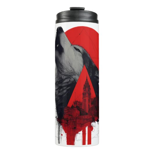 Abstrakter Trash Polka Heulender Wolf Thermobecher Thermosbecher (Vorderseite)
