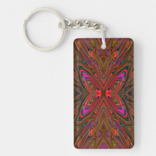 Abstrakter Trippy Orange und Magenta Schmetterling Schlüsselanhänger
