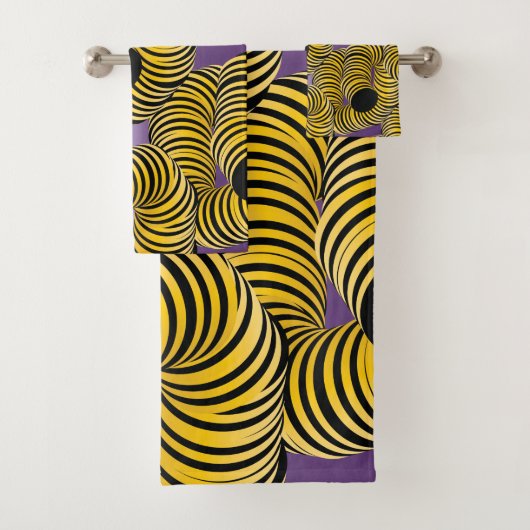 Abstrakter Tunnel Gelbschwarz Lila Gradient Badhandtuch Set (Insitu)