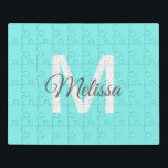 abstrakter türkisblauer Strand mit mädchenhaftem S Puzzle<br><div class="desc">abstrakt türkisblaues Aqua Blue Mode Accessoires,  aquamarin türkisfarben,   Strand.</div>