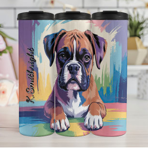 Abstrakter und farbenfroher Boxerhund Thermosbecher
