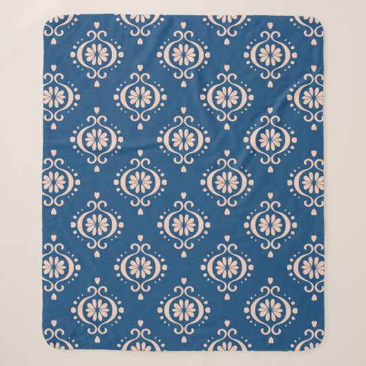 Abstrakter Vintager Damast-blauer Hintergrund Sherpadecke (Vorderseite)
