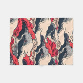Abstrakter Vintager Ozean Waves Japanische Stilkun Fleecedecke (Vorderseite (Horizontal))