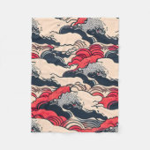 Abstrakter Vintager Ozean Waves Japanische Stilkun Fleecedecke (Vorderseite)
