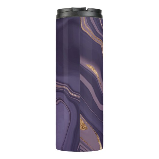 Abstrakter violetter Marmor mit Gold Thermosbecher (Rückseite)