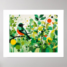 Abstrakter Vogel, der auf einer Zweigniederlassung Poster