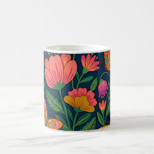 Abstrakter Volksmund Wildblumen Schmetterlinge Kaf Kaffeetasse