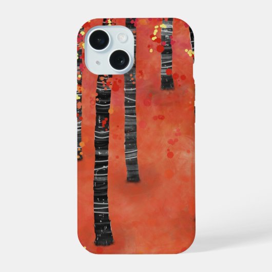 Abstrakter Waldbaum Rot iPhone 15 Hülle (Rückseite)
