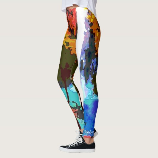 Abstrakter Wasserfall mit Personalisiertem Namen Leggings (Links)