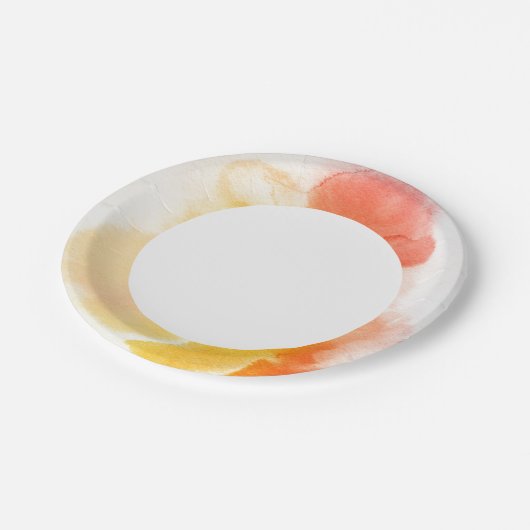 Abstrakter Wasserfarben, handgestrichener Hintergr Pappteller (Schrägansicht)