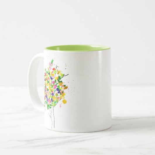Abstrakter, wasserfarbener Baum Zweifarbige Tasse (Vorderseite Links)