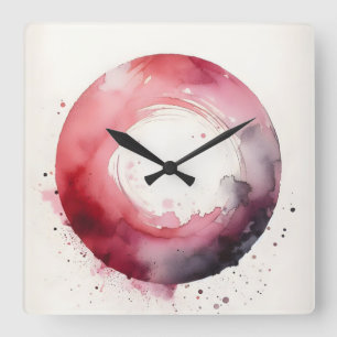 abstrakter Wasserfarbring Quadratische Wanduhr