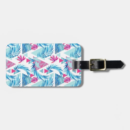 Abstrakter Watercolor-tropisches Blatt-Muster Gepäckanhänger (Vorderseite horizontal)