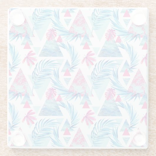 Abstrakter Watercolor-tropisches Blatt-Muster Glasuntersetzer (Rückseite)