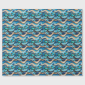 Abstrakter Wavy Blue Pebbles Gold Akzent Geschenkpapier (Flach)