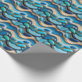 Abstrakter Wavy Blue Pebbles Gold Akzent Geschenkpapier (Ecke)