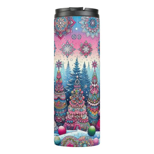 Abstrakter Weihnachtsbaum im Schnee Thermosbecher (Rückseite)