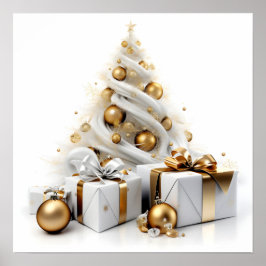 Abstrakter Weihnachtsbaum mit Goldakzenten Poster