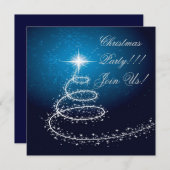 Abstrakter Weihnachtsbaum Party Einladung Blau (Vorne/Hinten)