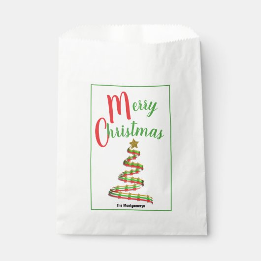 Abstrakter Weihnachtsbaum Rot und Grüne Typografie Geschenktütchen (Vorderseite)