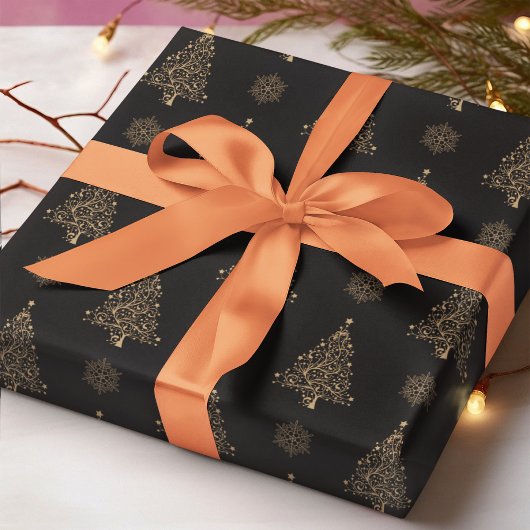 Abstrakter Weihnachtsbaum Snowflake Schwarzer Hint Geschenkpapier
