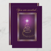 Abstrakter Weihnachtsbaum strahlt lila Einladung (Vorne/Hinten)