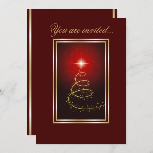 Abstrakter Weihnachtsbaum strahlt rot Einladung (Vorne/Hinten)