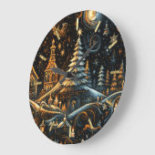 Abstrakter Weihnachtsdörfskhalk Zeichnend Nachthim Große Wanduhr (Winkel)