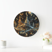 Abstrakter Weihnachtsdörfskhalk Zeichnend Nachthim Große Wanduhr (Zuhause)