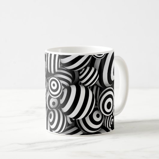 Abstrakter weißer Hintergrund mit Kugeln und schwa Kaffeetasse (VorderseiteRechts)