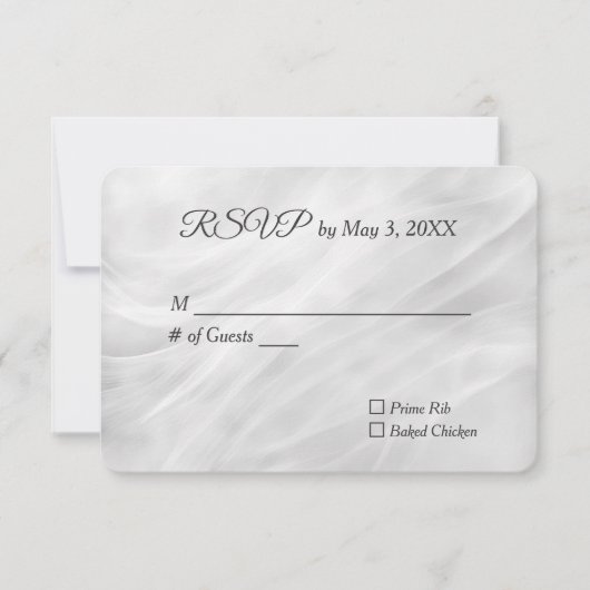 Abstrakter weißer Hochzeitsmarmor RSVP Karte (Vorderseite)