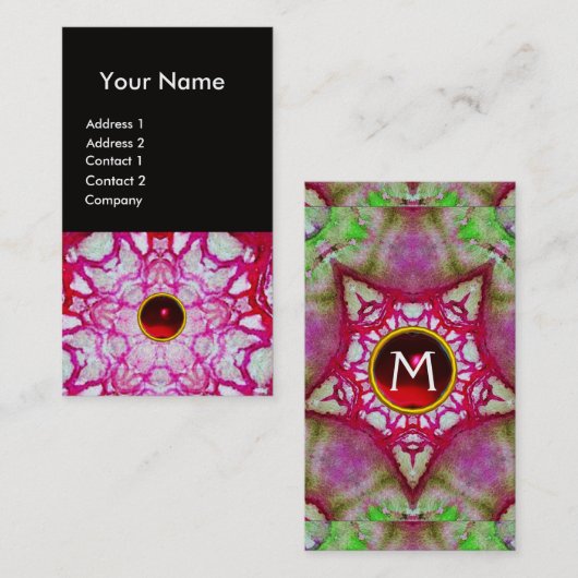 ABSTRAKTER WEISSER ROTER STAR, RUBY GEMSTONE MONOG VISITENKARTE (Vorne/Hinten)