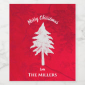 Abstrakter, weißer Weihnachtsbaum Frohe Weihnachte Weinetikett (Einzelnes Label)