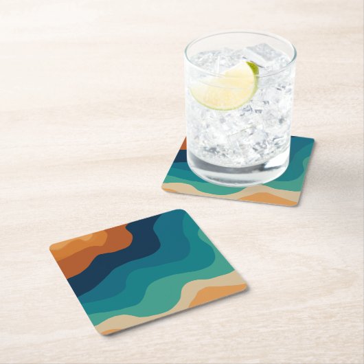 Abstrakter Wellengang 70er Rechteckiger Pappuntersetzer (Vor Ort)