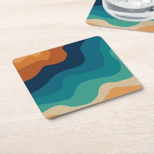 Abstrakter Wellengang 70er Rechteckiger Pappuntersetzer (angewinkelt)
