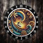 Abstrakter Wellenreiter mit Sonnenuntergang Dartscheibe