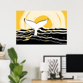 Abstrakter Whale Fin Sea Gelb & Schwarz Poster (Heimbüro)