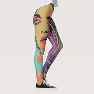 Abstrakter Whimsical Gesicht Farbige Kunstvolle Sp Leggings